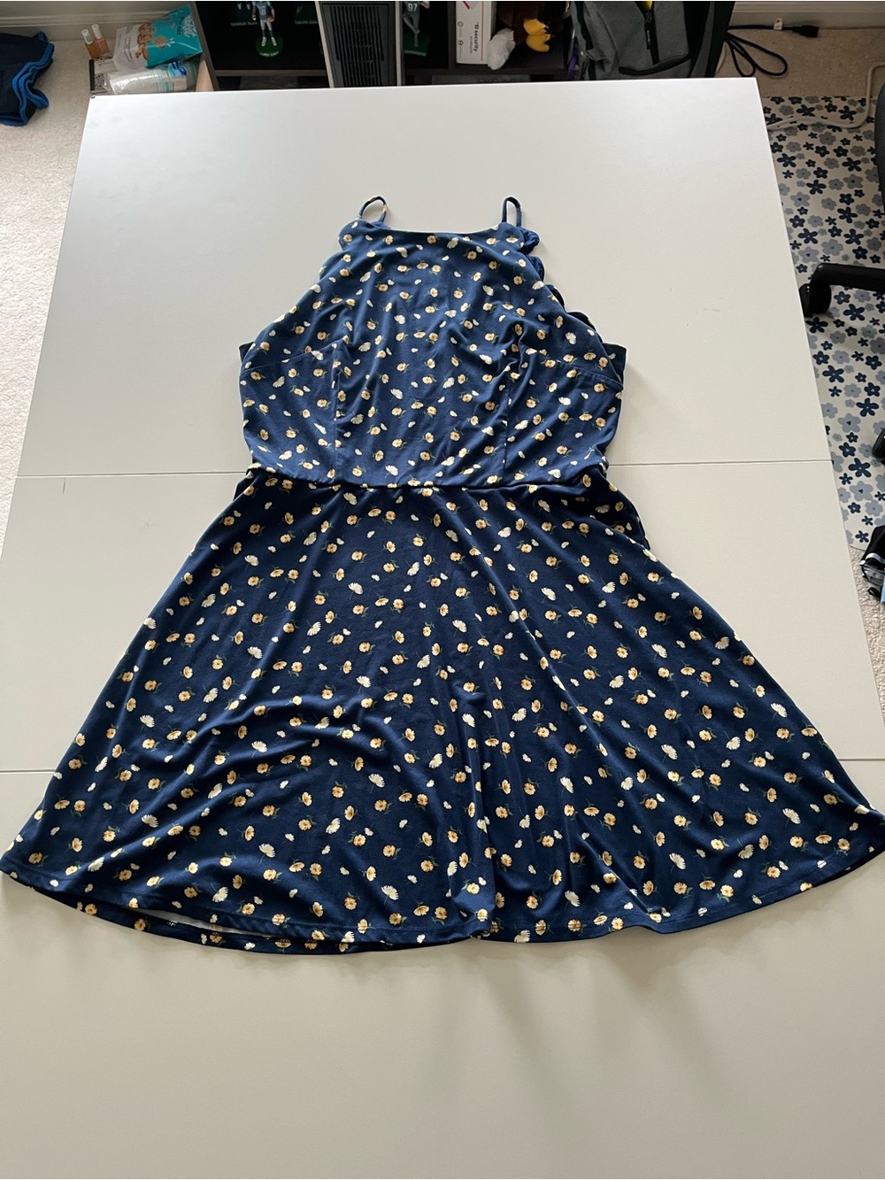 Women’s Navy Blue Floral Dot Swing Dress